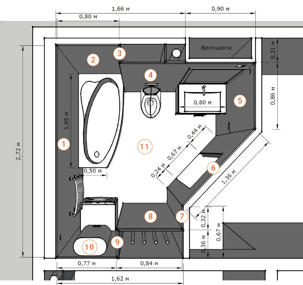 Приклад проекту ванної кімнати для укладання плитки фото