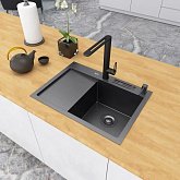Купити Мийка Nett NB-6045(L) 600Х450Х230 Чорна з Нержавіючої Сталі Накладна з Лівим Крилом 1.5 мм