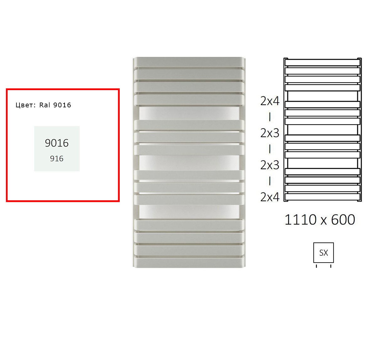 Полотенцесушители Полотенцесушитель Водяной Terma Warp T Bold WGWTB111060KS96SX 1110Х600, Белый Ral 9016 фото 1