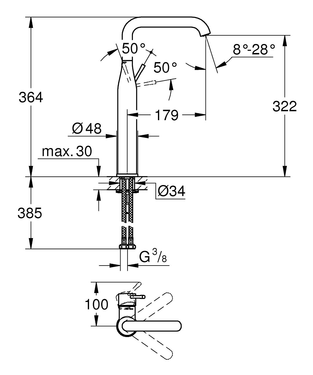Смесители Grohe Essence Однорычажный Смеситель для Раковины Xl-Size 24170Kf1 фото 11