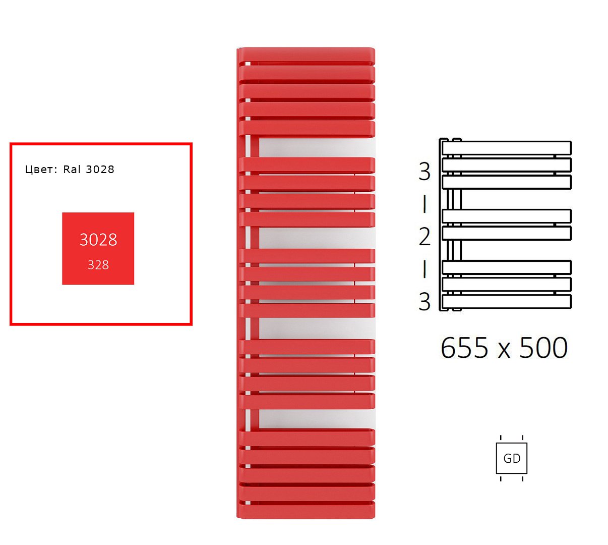 Полотенцесушители Полотенцесушитель Водяной Terma Warp S WGWAS065050K328GD 655х500 Ral 3028 GD фото 1