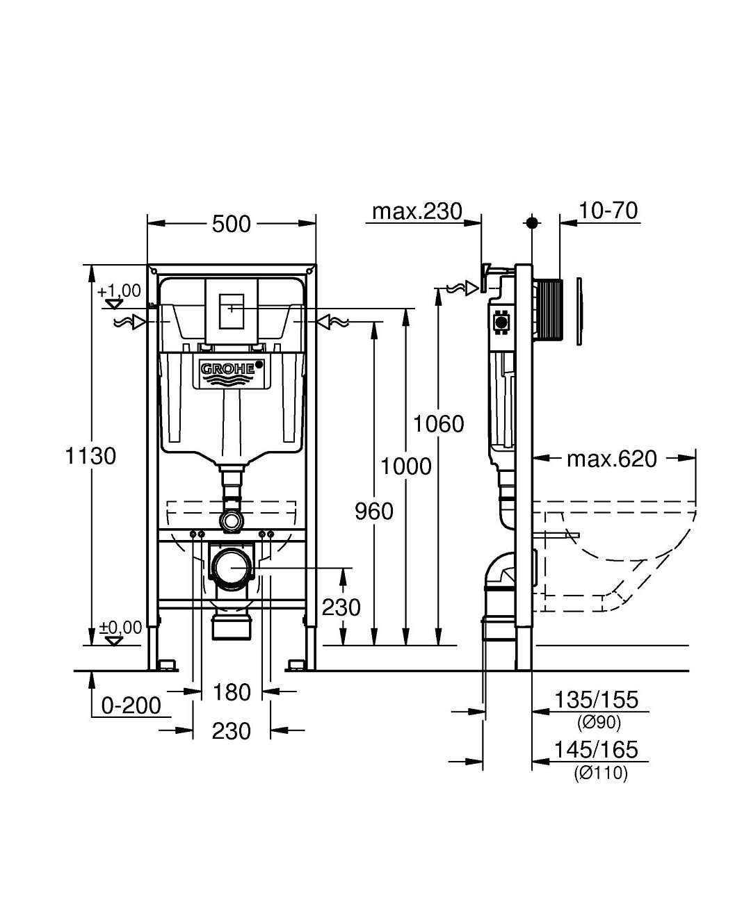 Инсталляции и монтаж Grohe Rapid Sl 3-В-1 Комплект для Унитаза, 1.13 М Высота Инсталляции 39939000 фото 27