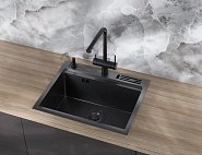 Купить Мойка Nett NB-5747 570Х470Х230 Черная из Нержавеющей Стали 1.5 мм Накладная Многофункциональная