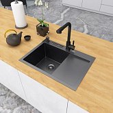 Купити Мийка Nett NB-6045(R) 600Х450Х230 Чорна з Нержавіючої Сталі Накладна з Правим Крилом
